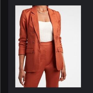 Express Oversized Linen-Blend Double Breasted Boyfriend Blazer, Copper, size S
